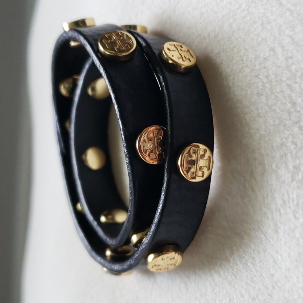 Tory Burch leather logo stud double wrap bracelet LIKE NEW